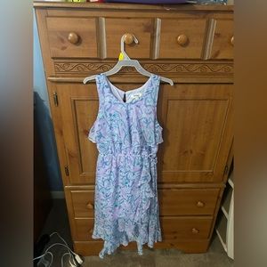 Purple, floral design, sleeveless, flowy dress